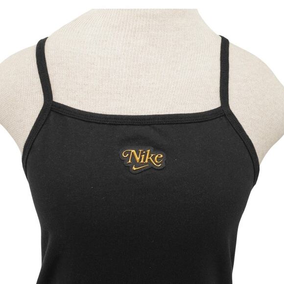 Nike Black Spaghetti Strap Mini Dress Medium | Gold Script Logo Y2K Style - Picture 2 of 5